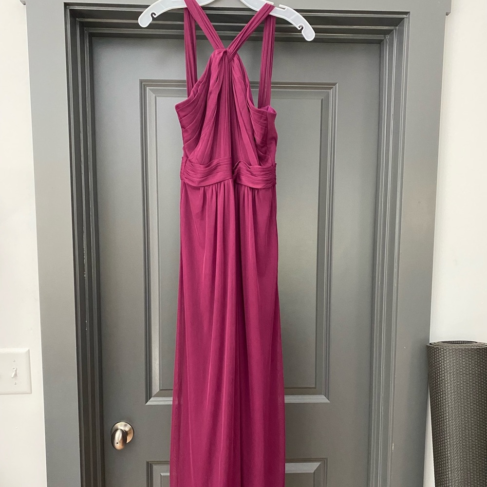 David’s Bridal Y-Neck Long Mesh Dress; Color: Sangria; Size: 6
